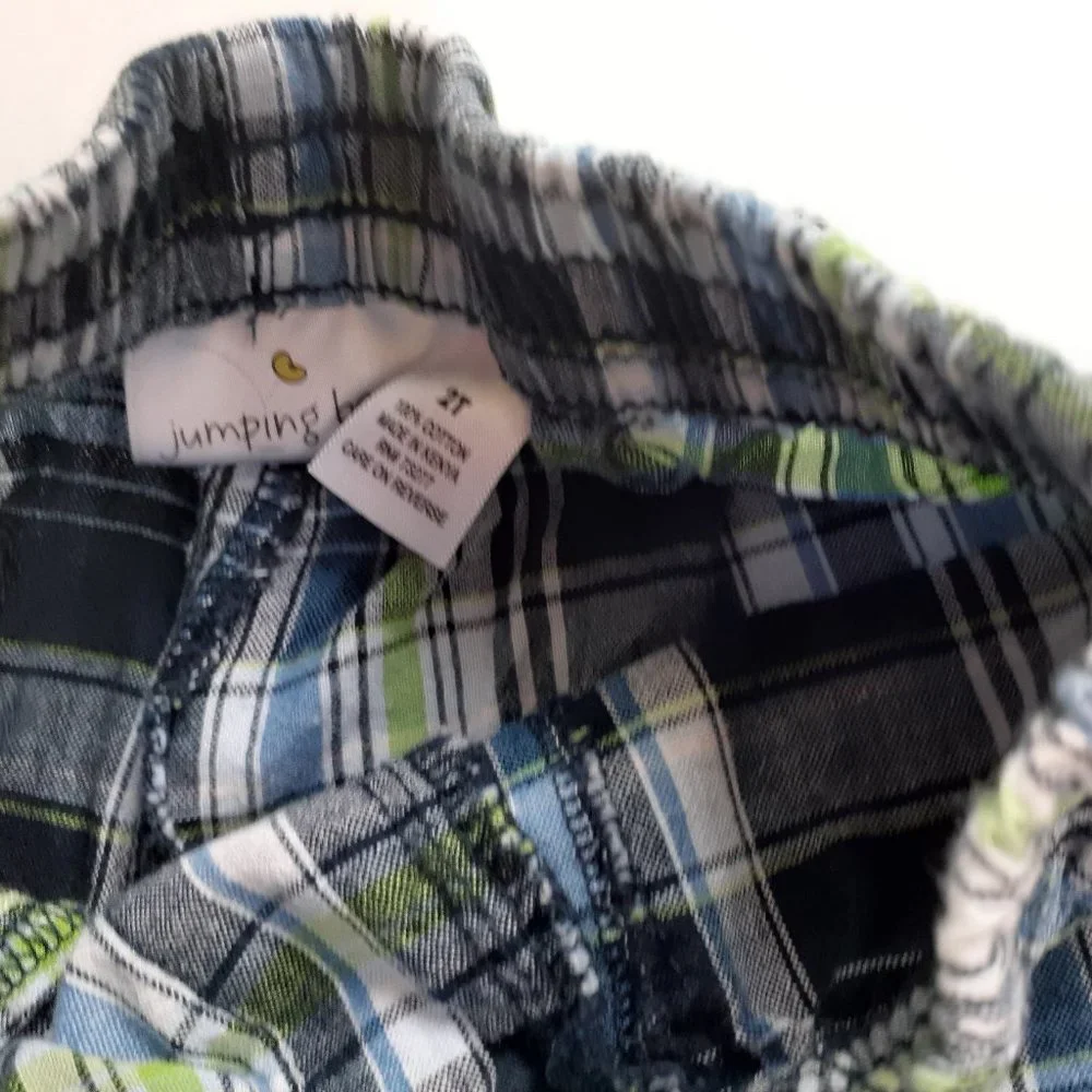 Jumping Beans Boys Shorts Plaid Blue Green Pull On Elastic Waist 2T